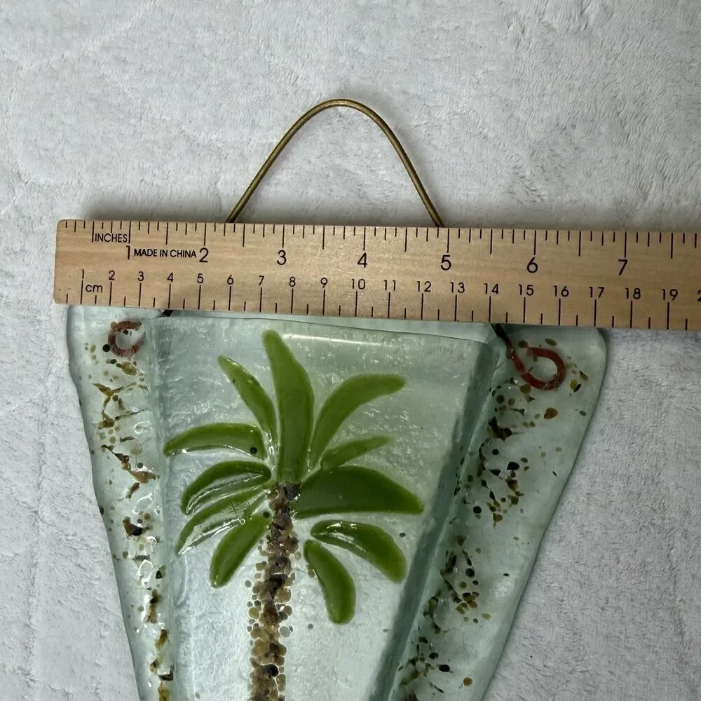 Fused Glass Hanging Wall Pocket Vase Palm tree Tropical Artsy Hawaiian‎